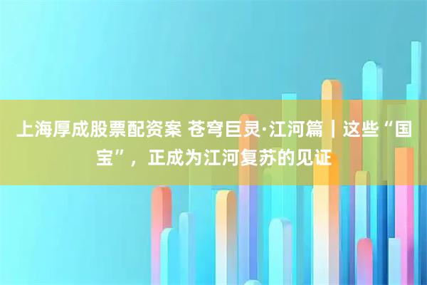 上海厚成股票配资案 苍穹巨灵·江河篇|这些“国宝”,正成为江河复苏的见证